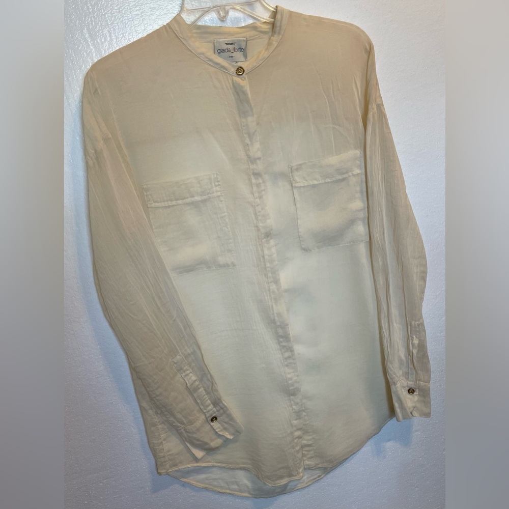 Italian Giada Forte Cream Granddad-Collar Shirt (Size II:see photos of measures)